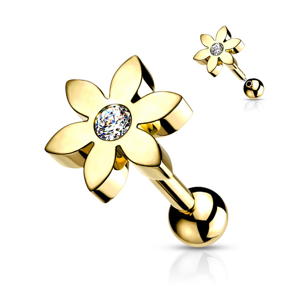 16 Gauge 5 Petal Crystal Flower Cartilage / Tragus Stud
