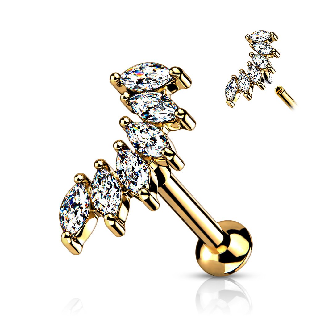 16 Gauge Flat Back Internally Threaded Marquise Flower Stud