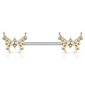 14 Gauge Crystal Butterfly Barbell Nipple Ring - Gold / Silver