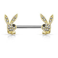 Crystal Paved Playboy Nipple Ring - Gold / Silver