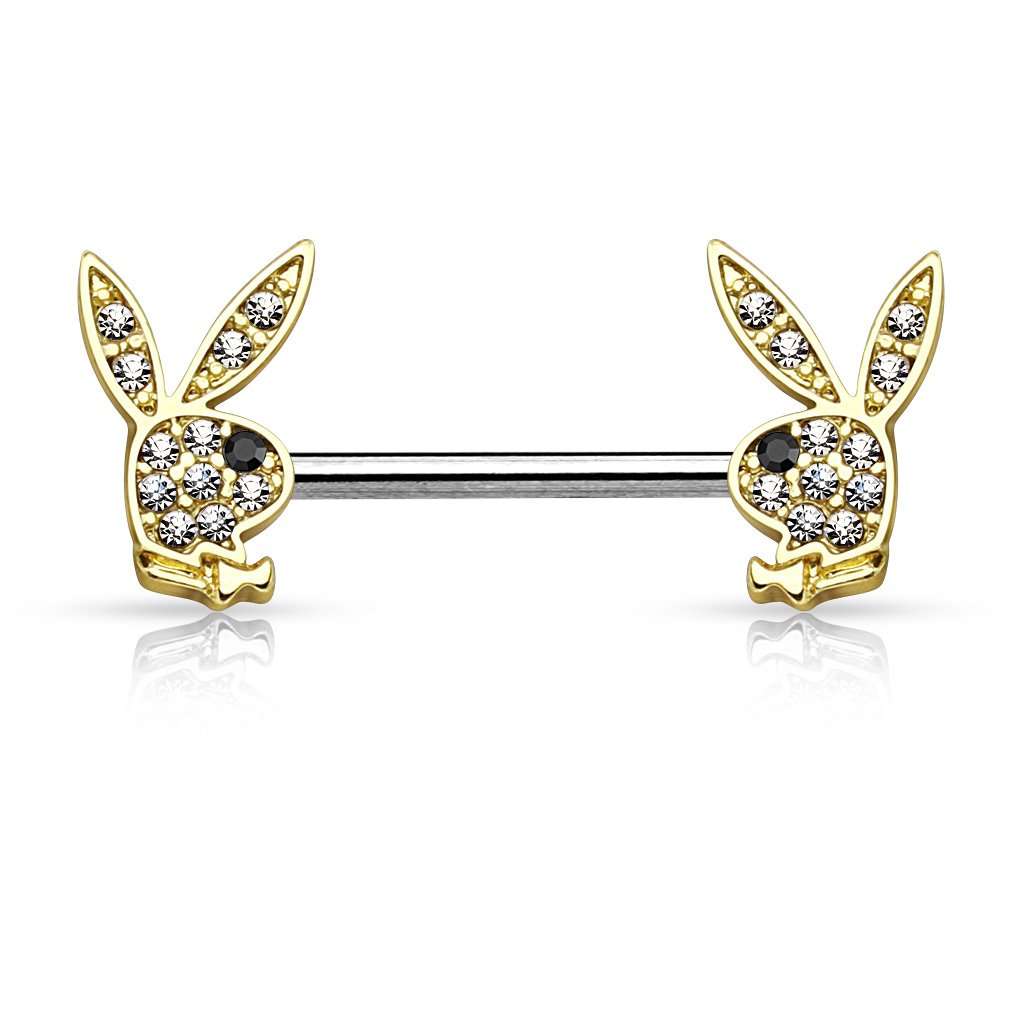Crystal Paved Playboy Nipple Ring - Gold / Silver