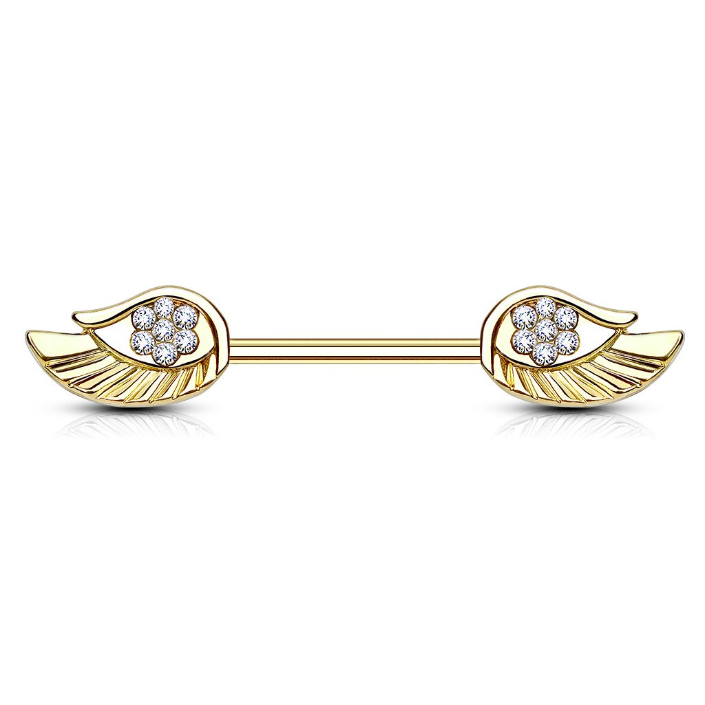 14 Gauge Crystal Wings Barbell Nipple Ring