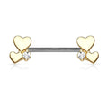 14 Gauge Gold Dainty Hearts Barbell Nipple Ring