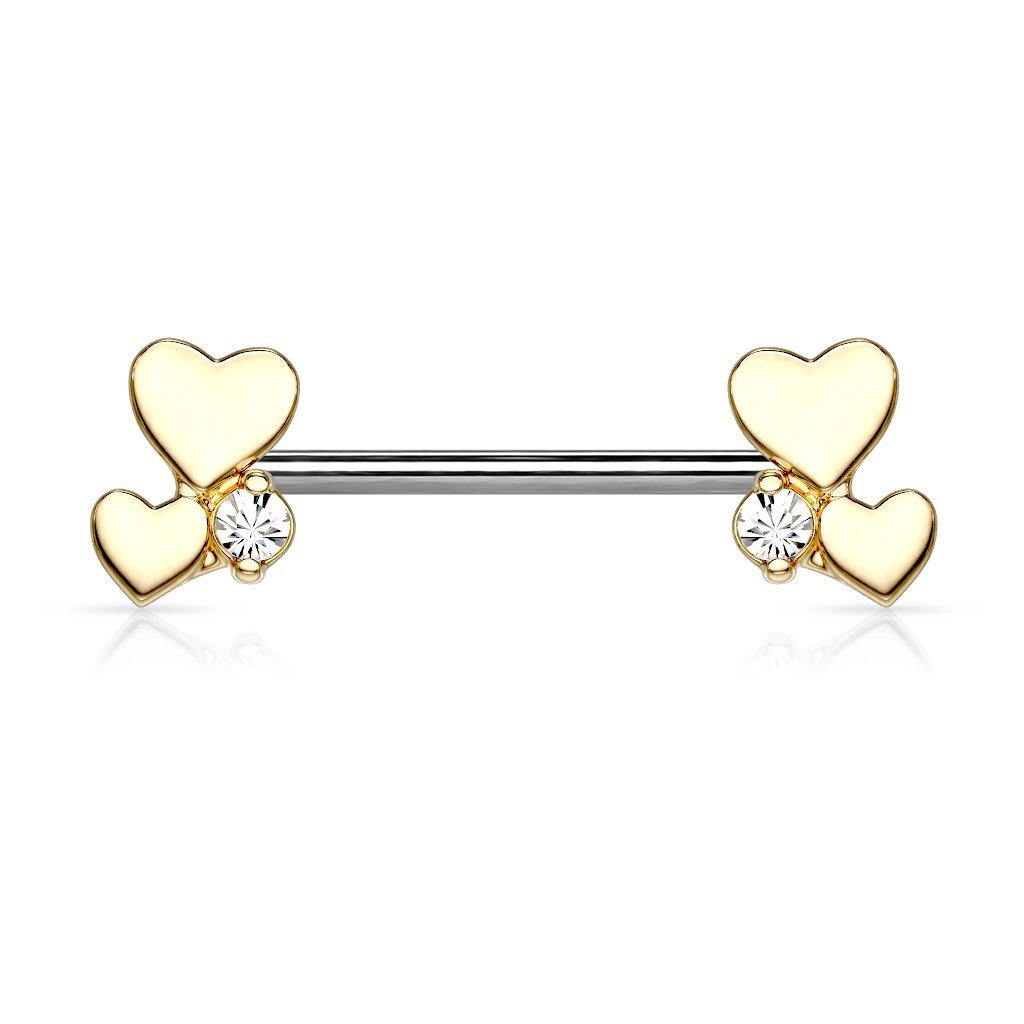 14 Gauge Gold Dainty Hearts Barbell Nipple Ring