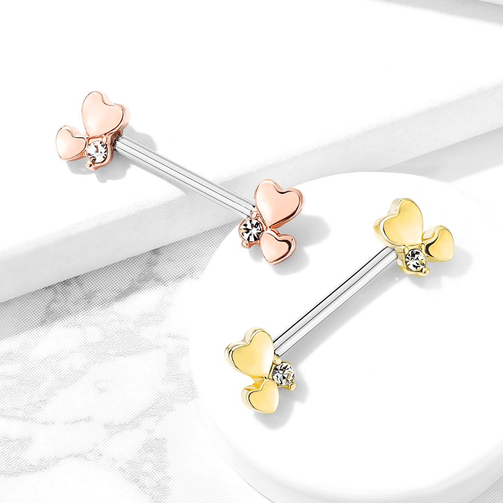 14 Gauge Gold Dainty Hearts Barbell Nipple Ring