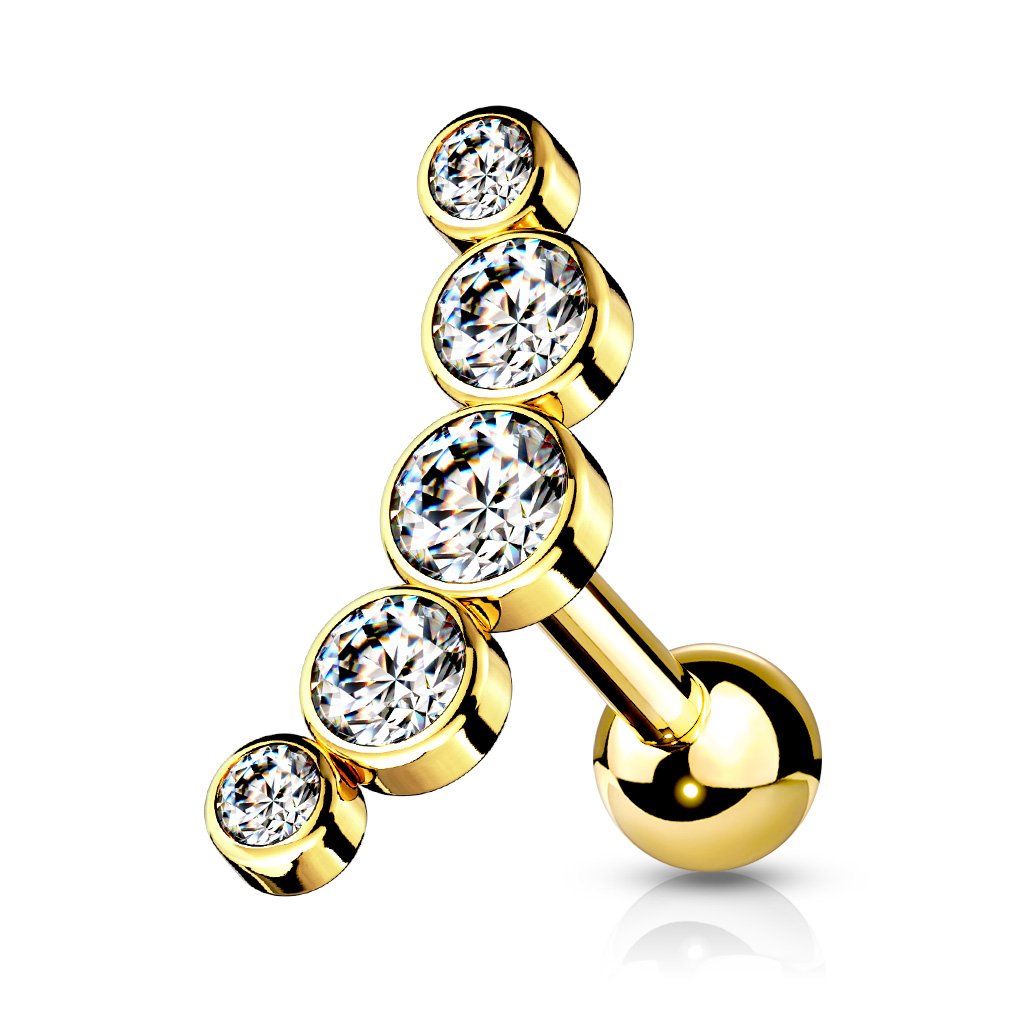 16 Gauge Five Gem Curved Cartilage / Tragus Stud