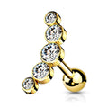 16 Gauge Five Gem Curved Cartilage / Tragus Stud