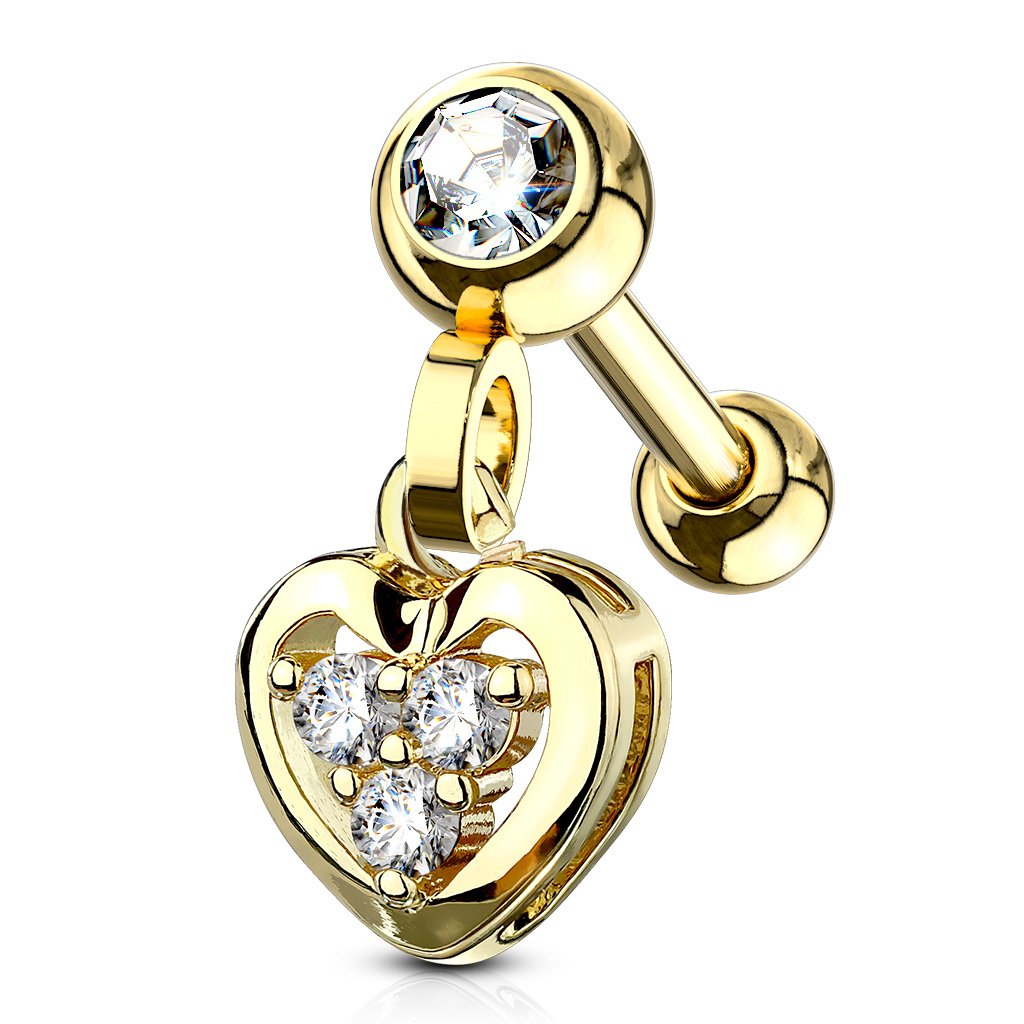 16 Gauge Dangling Heart Charm Cartilage / Tragus Stud