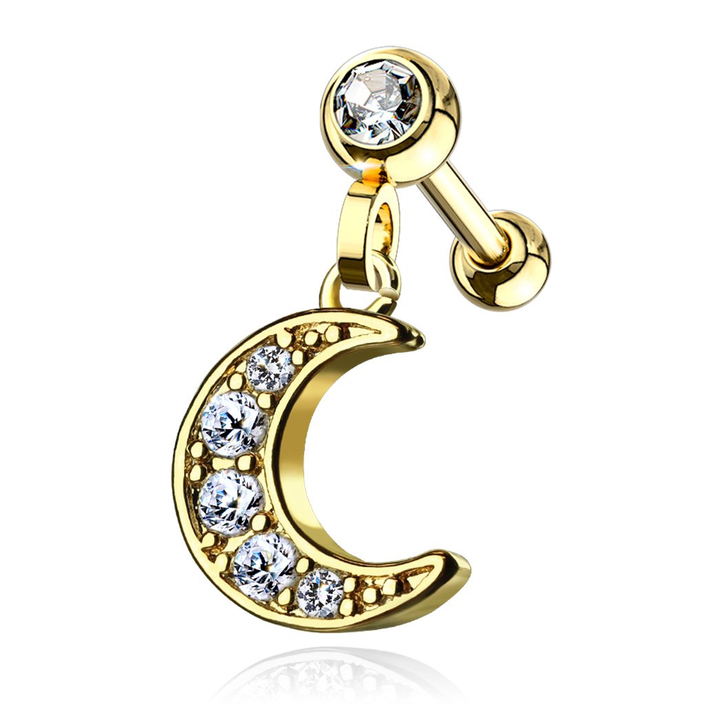 16 Gauge Dangling Moon Cartilage / Tragus Stud Silver