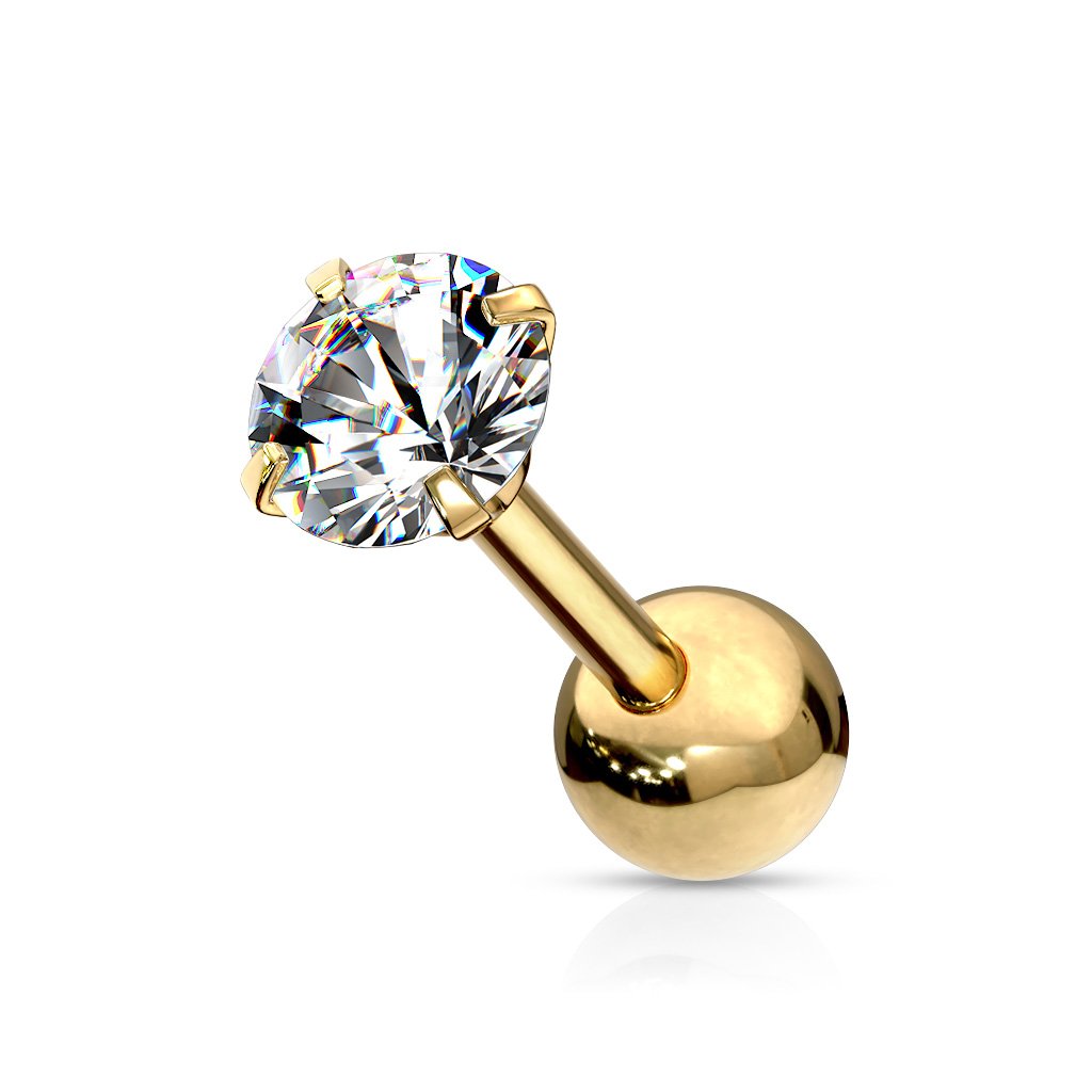 16 Gauge Prong Set Crystal Cartilage / Tragus Stud