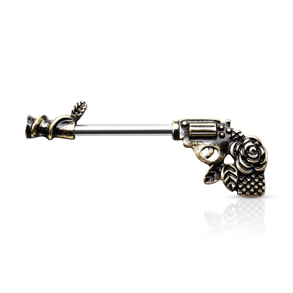 14 Gauge Rose & Revolver Nipple Ring