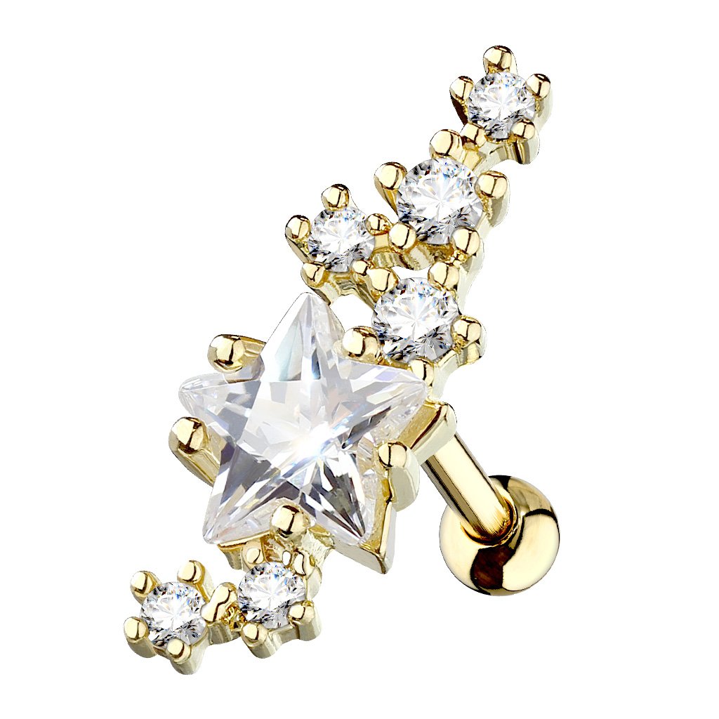 16 Gauge Shooting Stars Crystal Cartilage / Tragus Stud
