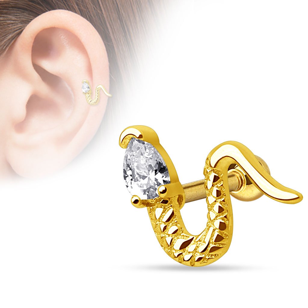 16 Gauge Slithering Snake Cartilage / Tragus Stud