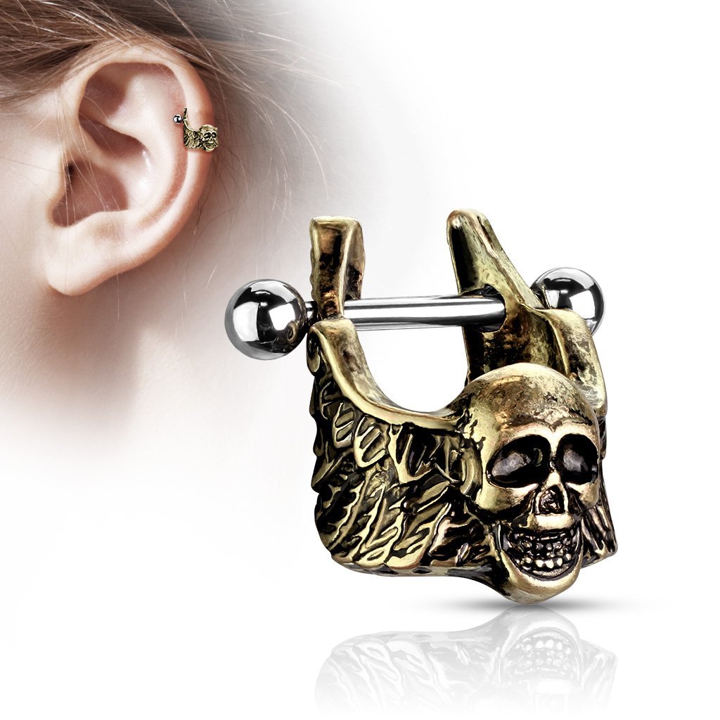 16 Gauge Winged Skull Helix Cuff