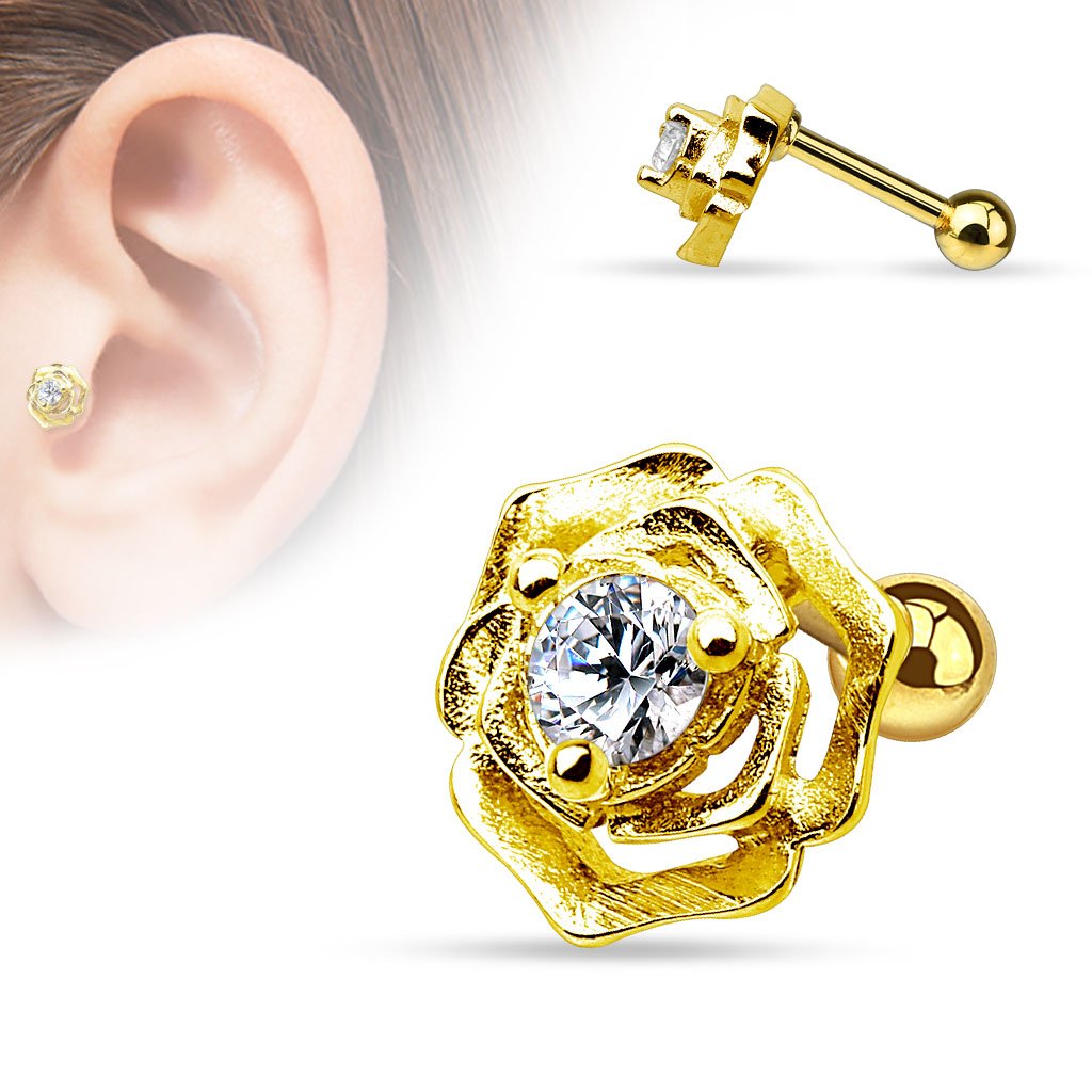 16 Gauge Golden Rose Cartilage / Tragus Stud