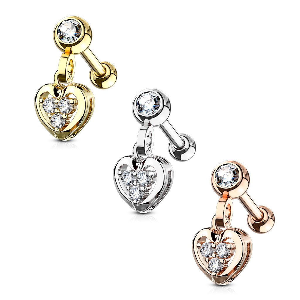 16 Gauge Dangling Heart Charm Cartilage / Tragus Stud
