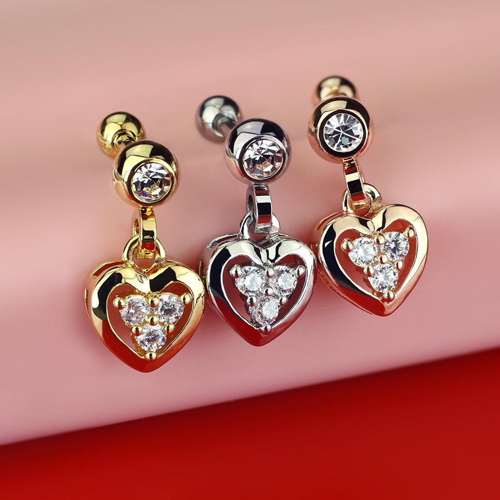 16 Gauge Dangling Heart Charm Cartilage / Tragus Stud