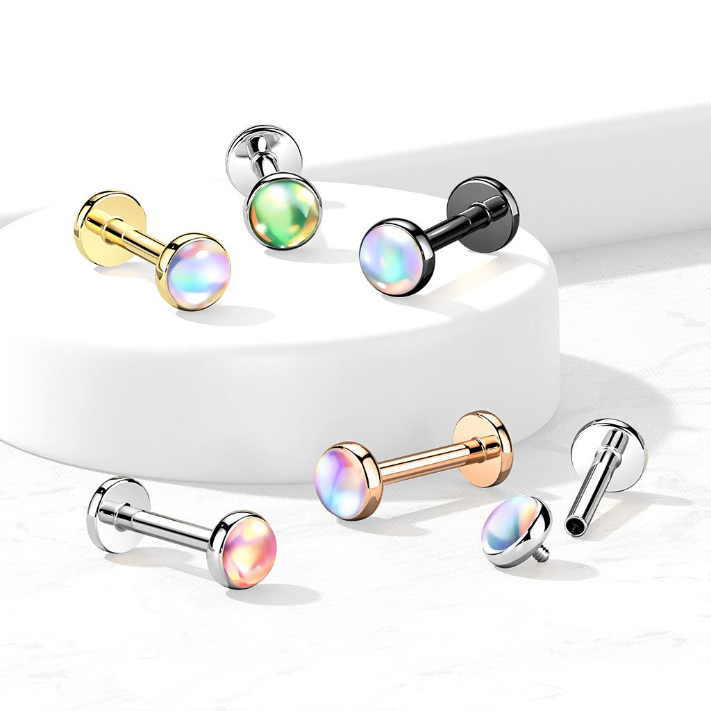 16 Gauge Iridescent Opal Top Internally Threaded Stud