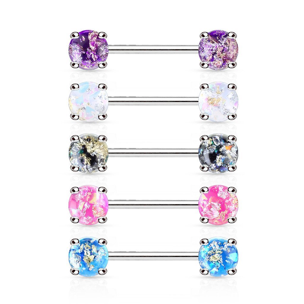 14 Gauge Lava Opal Glitter Barbell Nipple Ring