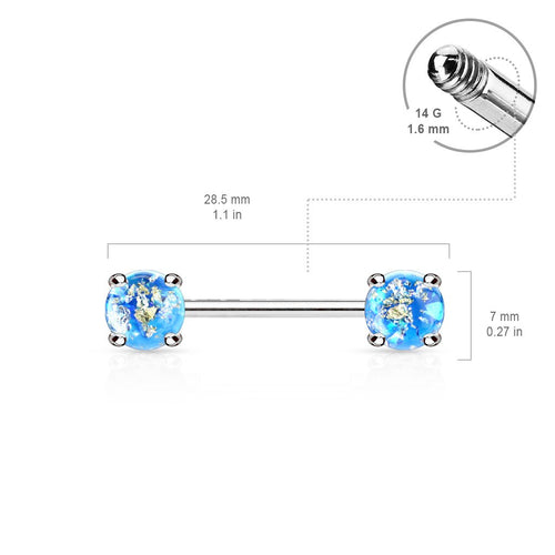 14 Gauge Lava Opal Glitter Barbell Nipple Ring