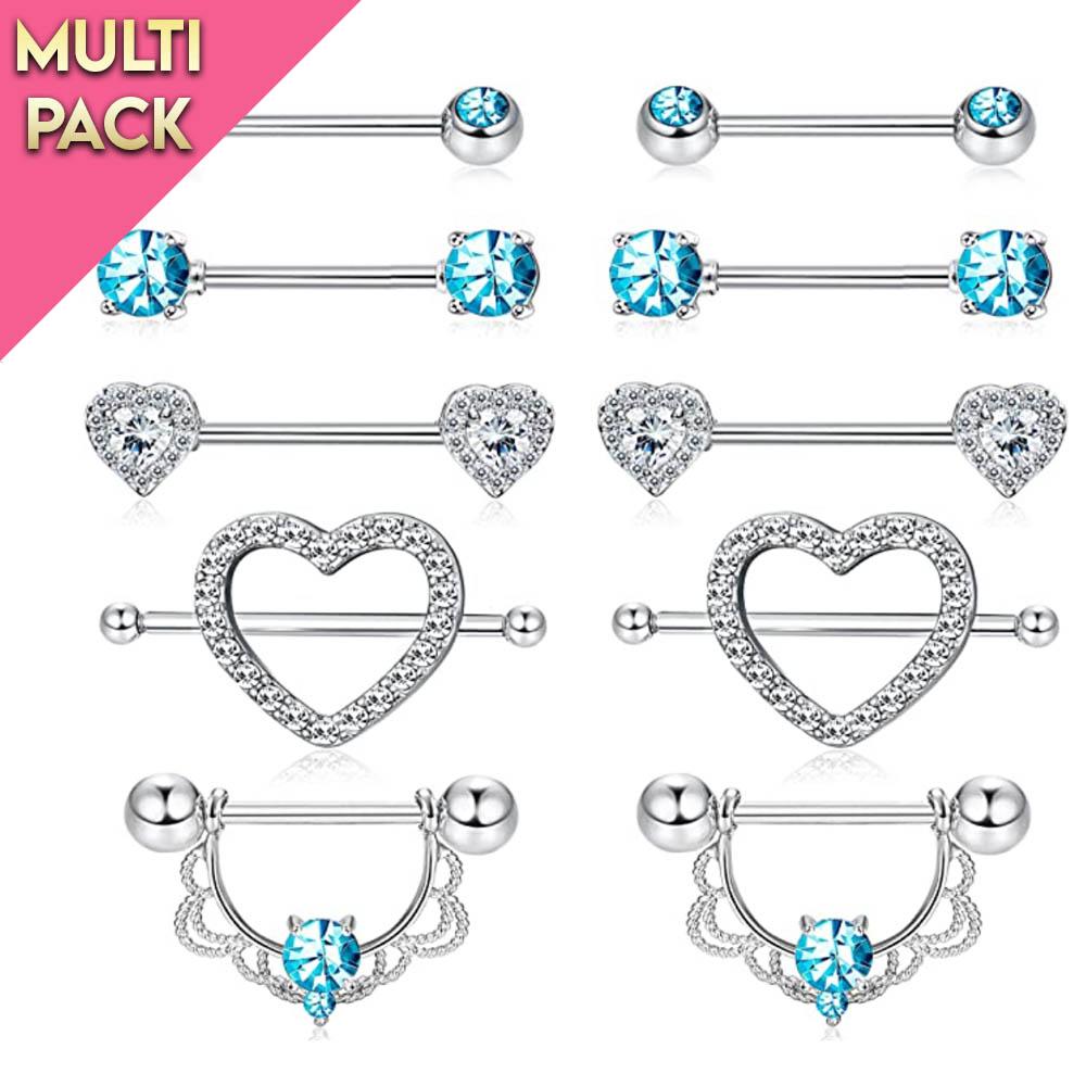 Limited Edition 10 Pack Blue Crystal Heart Nipple Shield Set