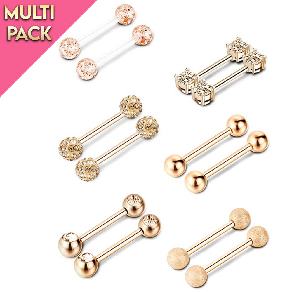 Limited Edition 12 Pack Rose Gold Nipple Barbell Set