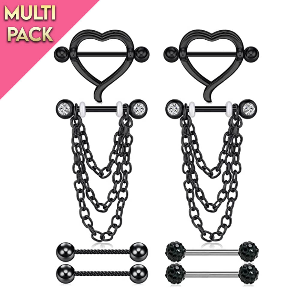 Limited Edition 8 Pack Black Nipple Barbell Set