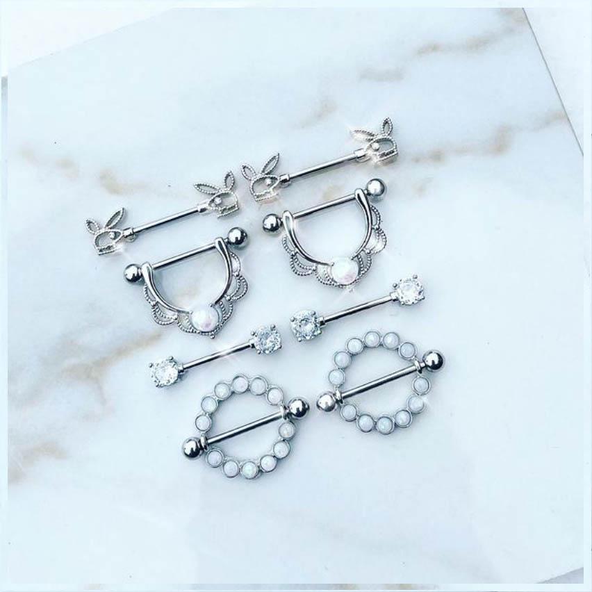 Limited Edition 8 Pack Silver Opal Nipple Barbell Set
