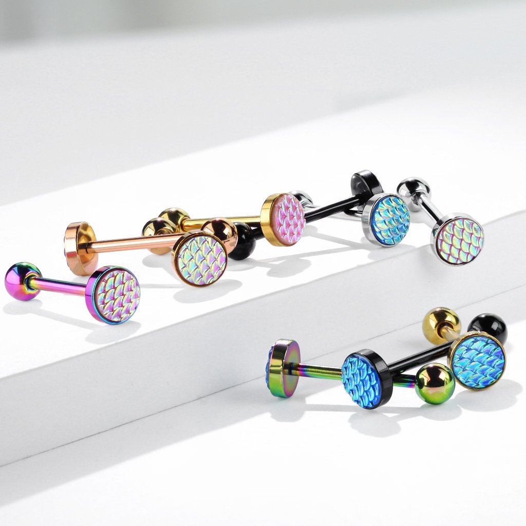 Mermaid Barbell Tongue Ring - Silver / Pink