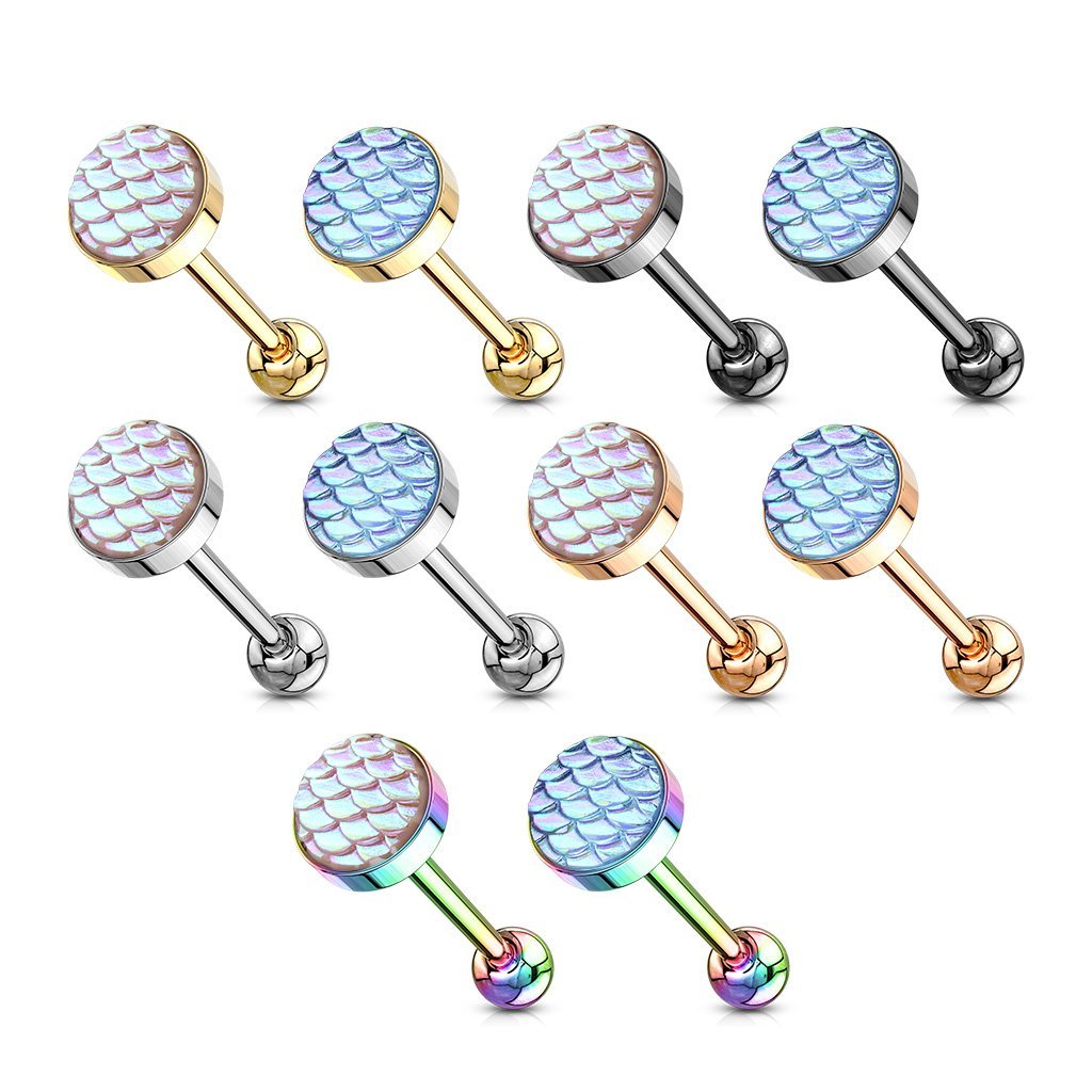 Mermaid Barbell Tongue Ring - Silver / Pink