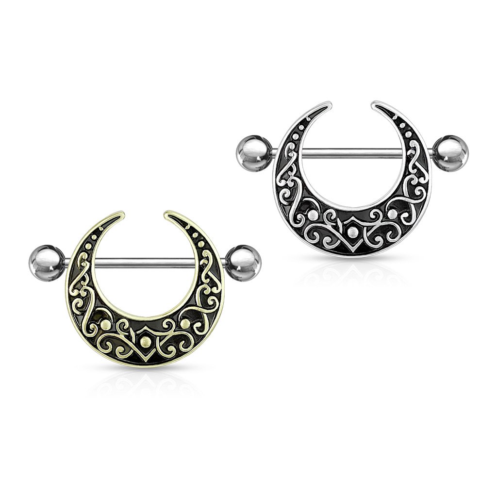 14 Gauge Ornate Crescent Moon Nipple Shield