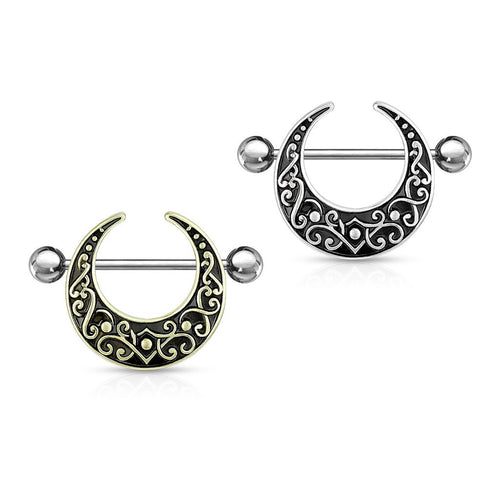 14 Gauge Ornate Crescent Moon Nipple Shield