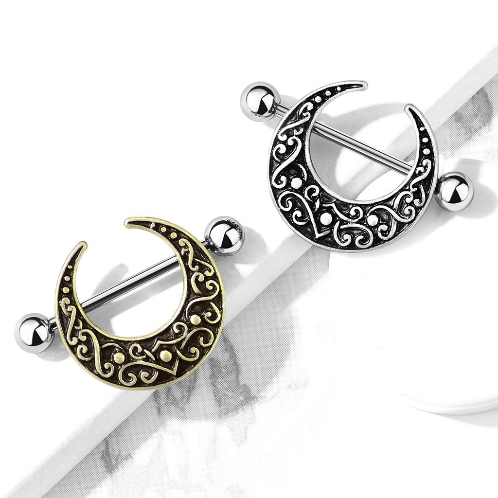 14 Gauge Ornate Crescent Moon Nipple Shield