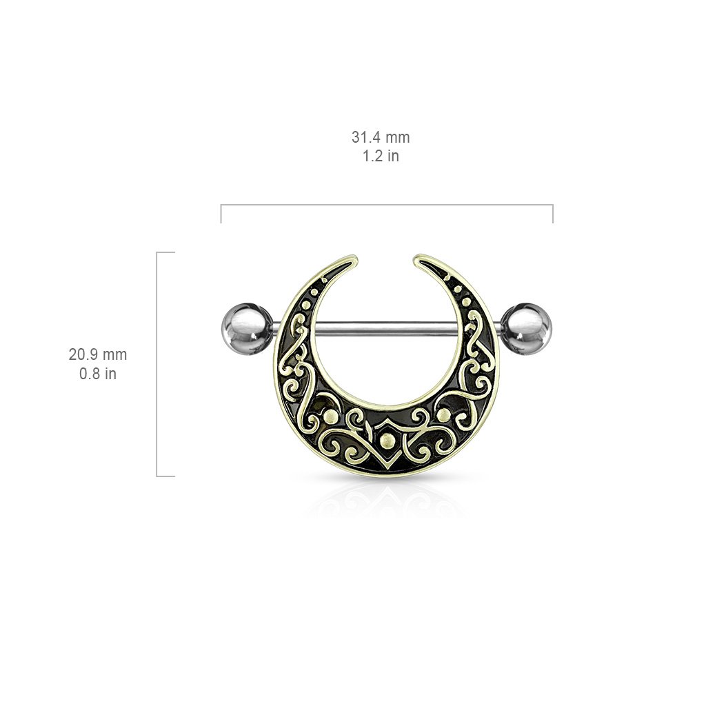 14 Gauge Ornate Crescent Moon Nipple Shield