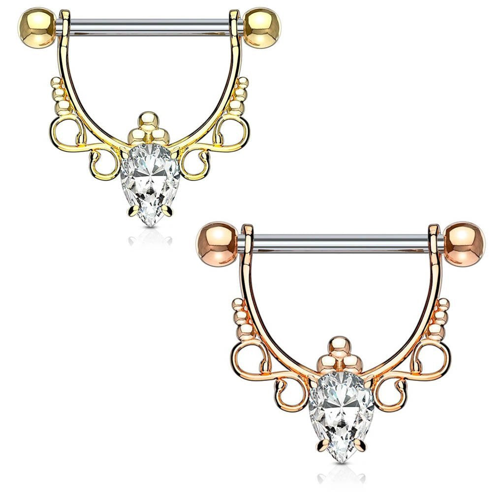 Ornate Crystal Barbell Nipple Ring