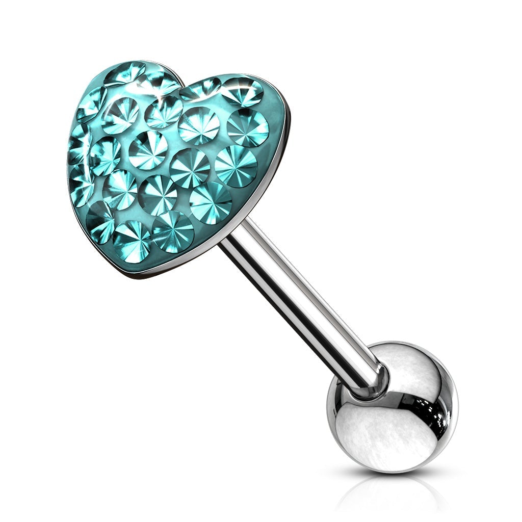 Paved Crystal Heart Surgical Steel Barbell - Blue