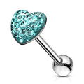 Paved Crystal Heart Surgical Steel Barbell - Blue