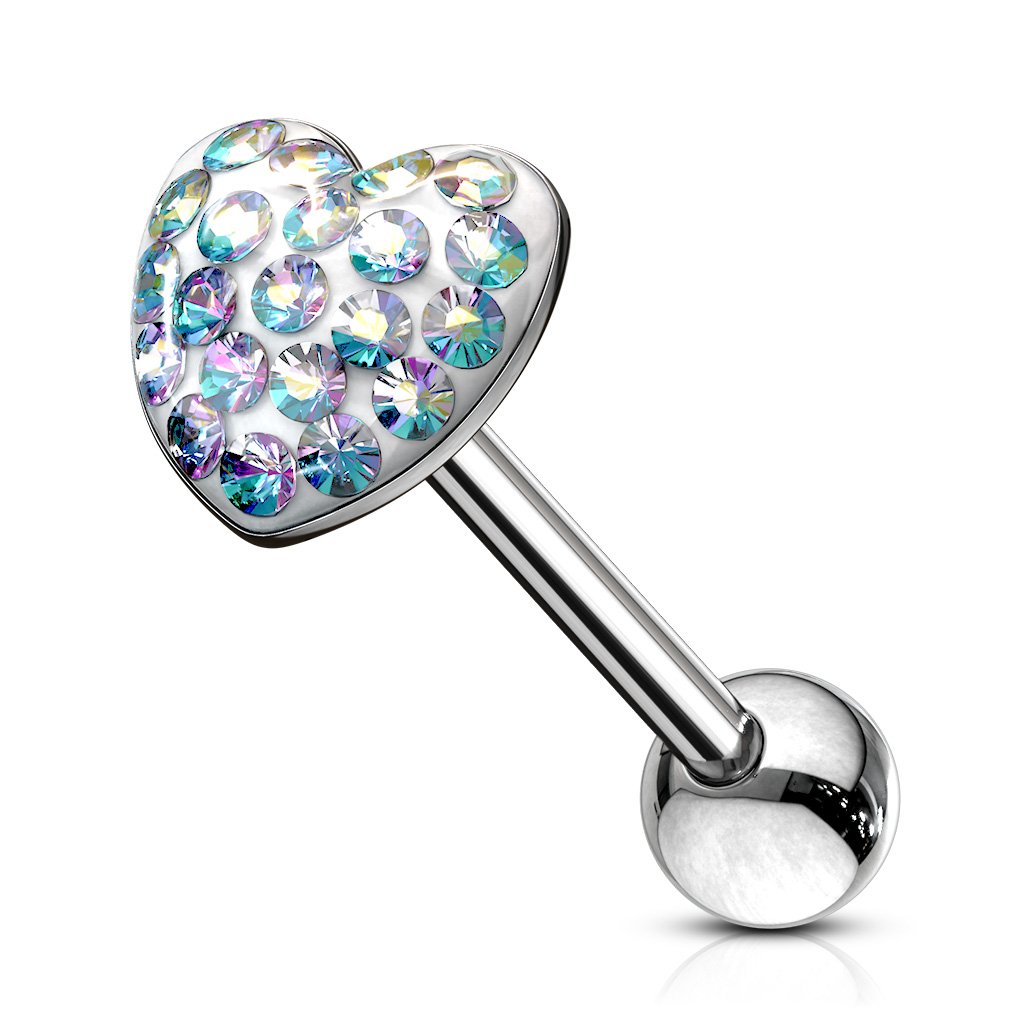 Paved Crystal Heart Surgical Steel Barbell - Aurora