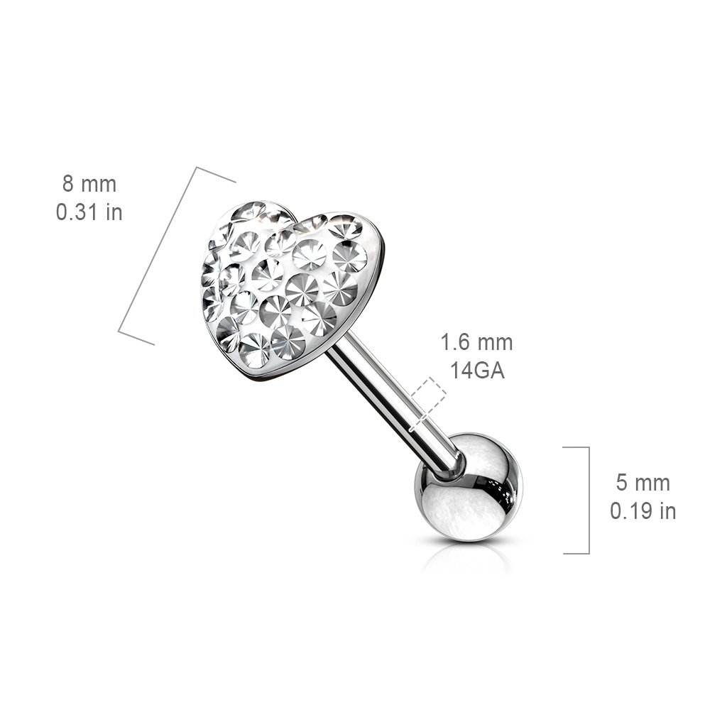 Paved Crystal Heart Surgical Steel Barbell - Aurora