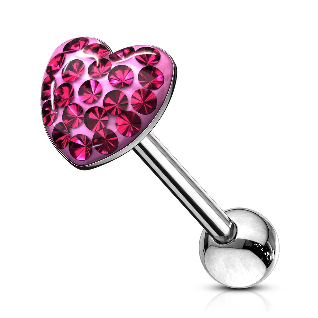 Paved Crystal Heart Surgical Steel Barbell - Pink