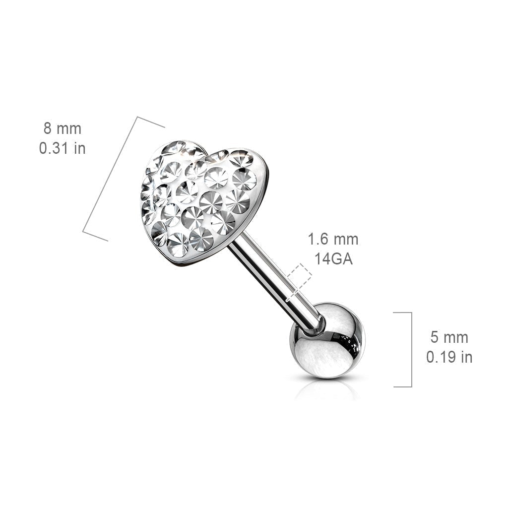 Paved Crystal Heart Surgical Steel Barbell - Pink