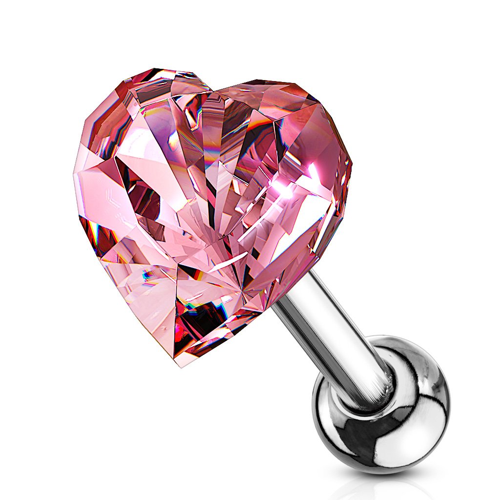 16 Gauge Crystal Heart Cartilage / Tragus Stud