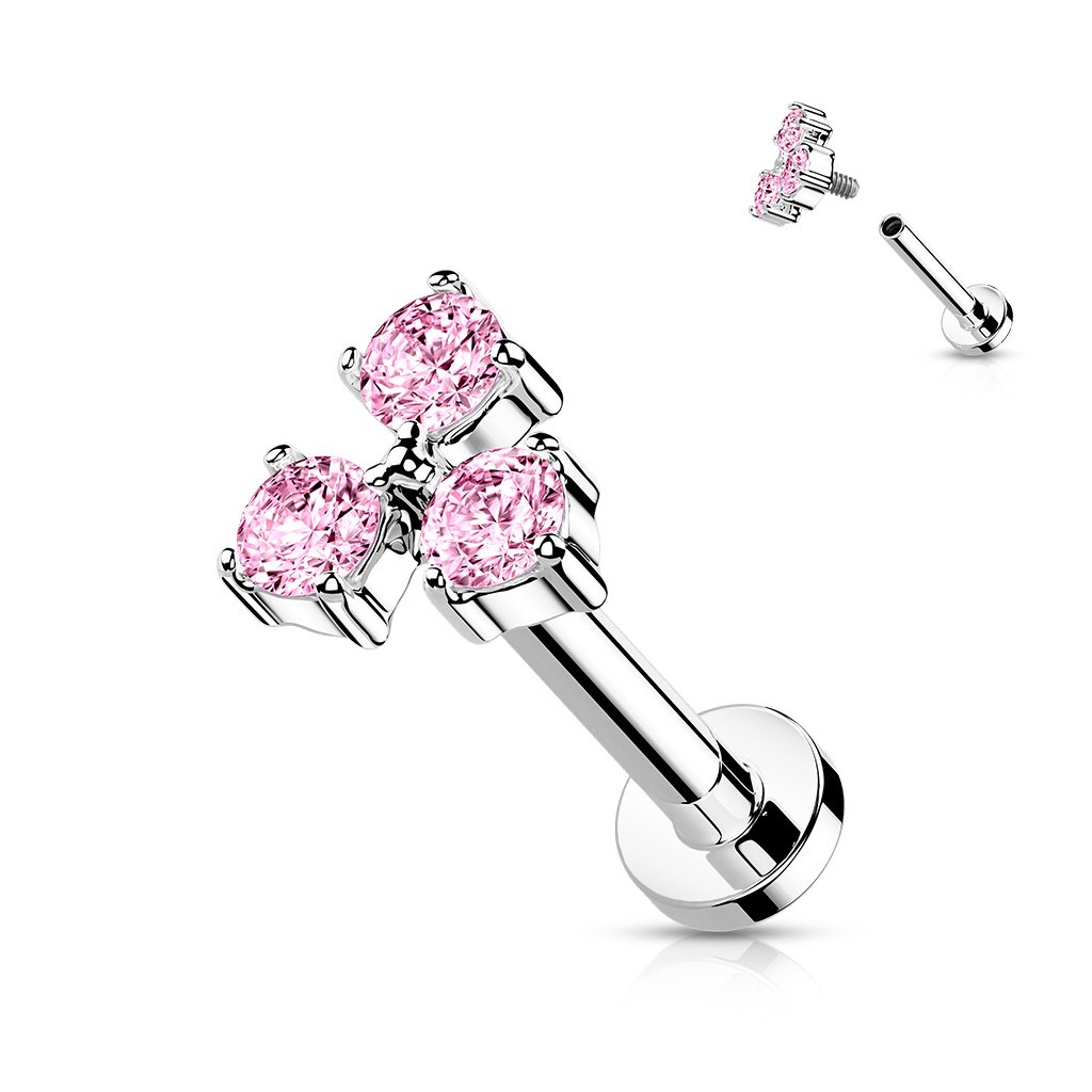 16 Gauge Flat Back Internally Threaded Triple Gem Stud