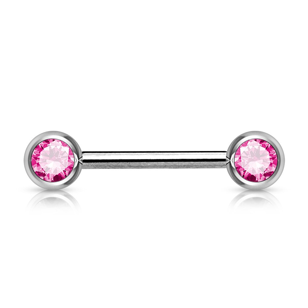 14 Gauge Double Crystal Barbell Nipple Ring