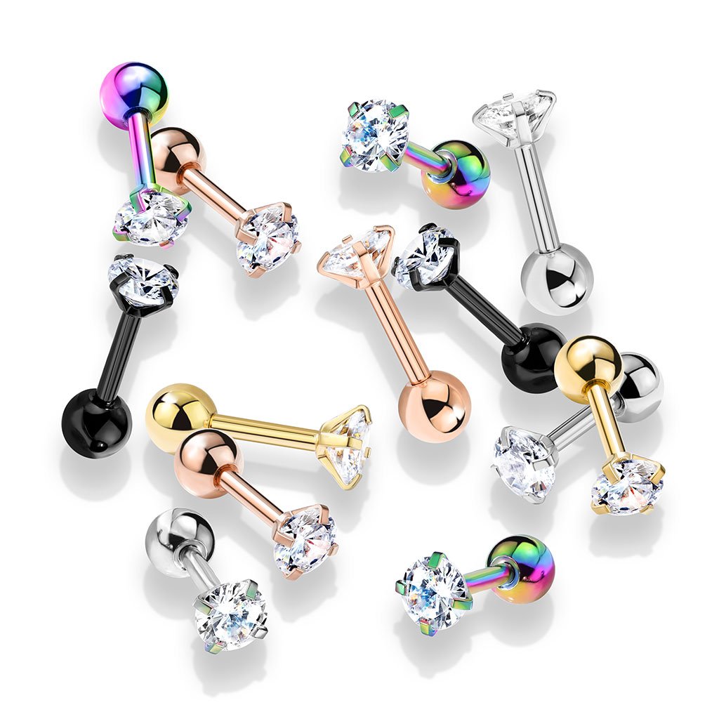 16 Gauge Prong Set Crystal Cartilage / Tragus Stud