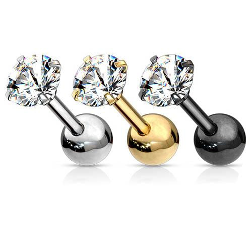 16 Gauge Prong Set Crystal Cartilage / Tragus Stud