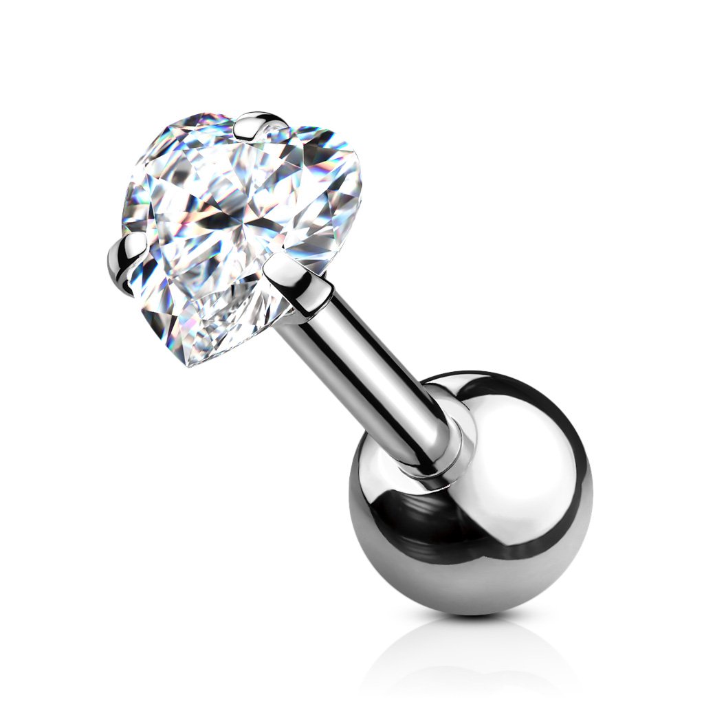16 Gauge Prong Set Crystal Heart Cartilage / Tragus Stud