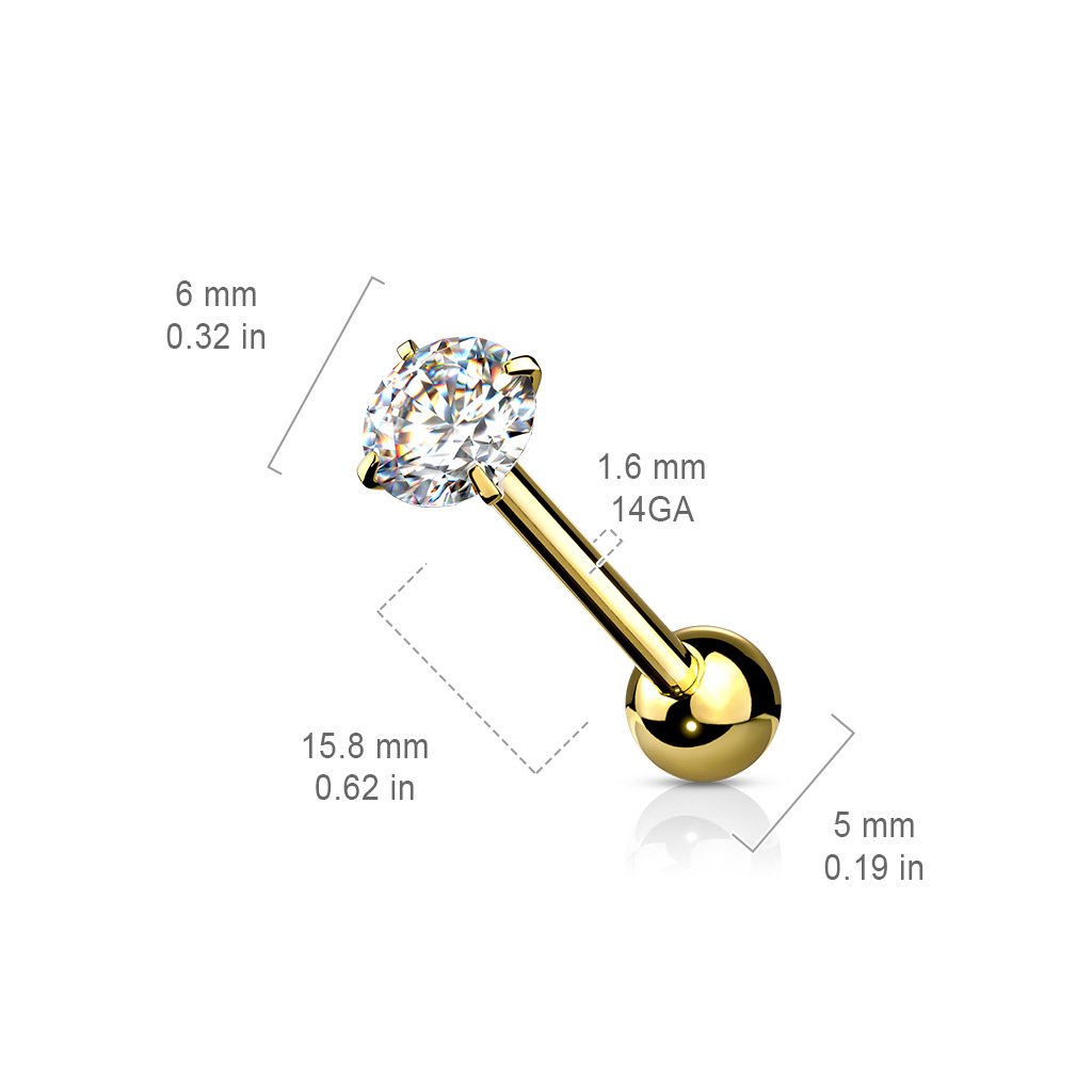 16 Gauge Prong Set Crystal Heart Cartilage / Tragus Stud