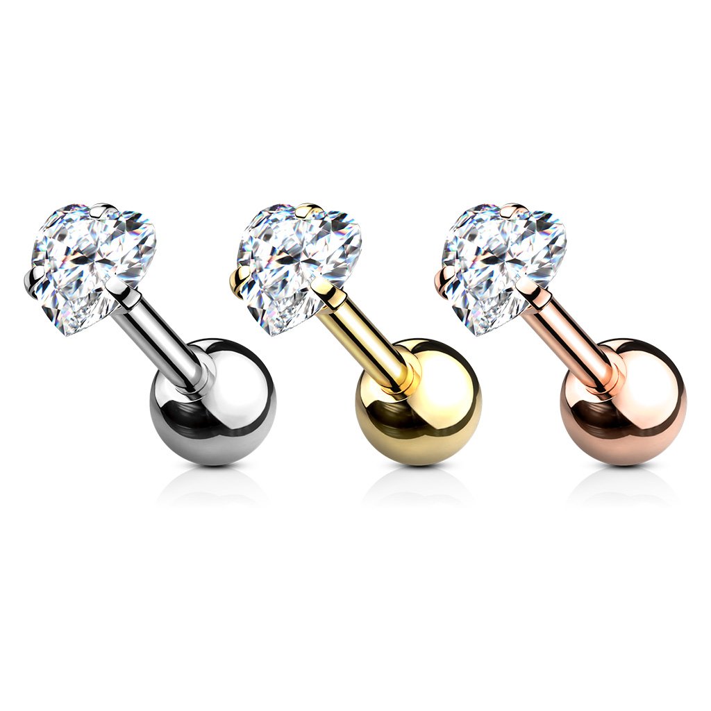 16 Gauge Prong Set Crystal Heart Cartilage / Tragus Stud