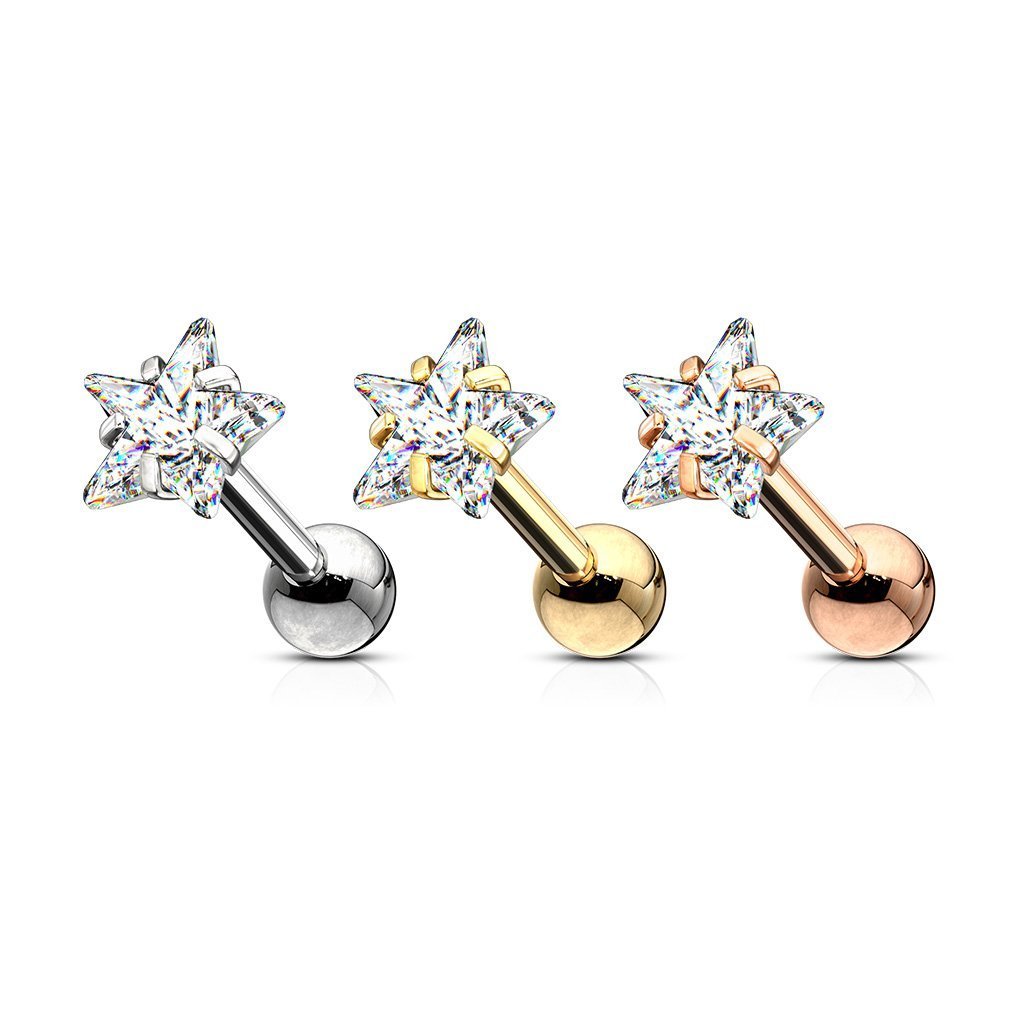 16 Gauge Prong Set Crystal Star Cartilage / Tragus Stud